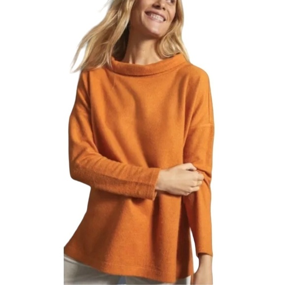 Anthropologie Orange Rust Color Mock Neck Sweater Tunic Side Slit Pullov… - Picture 1 of 8